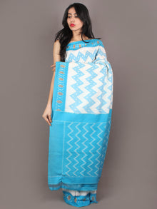 Azure Ivory Yellow Ikat Handwoven Pochampally Cotton Saree - S031701073