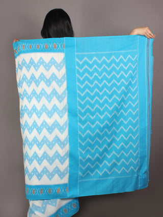 Azure Ivory Yellow Ikat Handwoven Pochampally Cotton Saree - S031701073