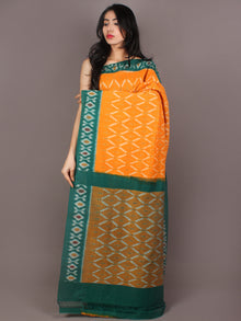 Yellow Green Ivory Ikat Handwoven Pochampally Cotton Saree - S031701074
