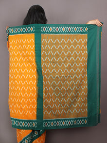 Yellow Green Ivory Ikat Handwoven Pochampally Cotton Saree - S031701074