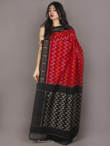 Red Black Ivory Yellow Ikat Handwoven Pochampally Cotton Saree - S031701075