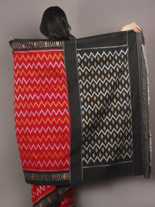 Red Black Ivory Yellow Ikat Handwoven Pochampally Cotton Saree - S031701075