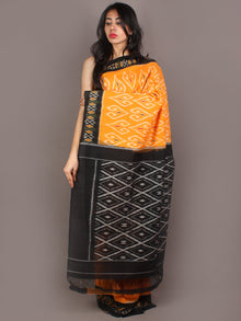 Yellow Black Ivory Ikat Handwoven Pochampally Cotton Saree - S031701076