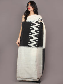 Black Ivory Ikat Handwoven Pochampally Cotton Saree - S031701077