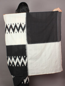 Black Ivory Ikat Handwoven Pochampally Cotton Saree - S031701077