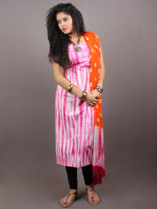 White Pink Hand Shibori Dyed Cotton Suit-Salwar Fabric With Chiffon Dupatta - S1628108