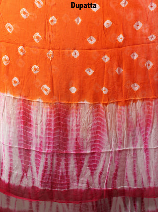 White Pink Hand Shibori Dyed Cotton Suit-Salwar Fabric With Chiffon Dupatta - S1628108