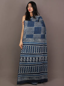 Indigo Ivory Hand Block Printed in Natural Colors Cotton Mul Saree - S031701080