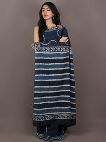 Indigo Ivory Hand Block Printed in Natural Colors Cotton Mul Saree - S031701082