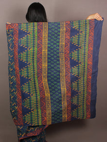 Blue Green Yellow Hand Block Printed in Natural Colors Cotton Mul Saree - S031701084