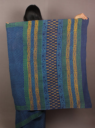 Blue Green Yellow Hand Block Printed in Natural Colors Cotton Mul Saree - S031701085