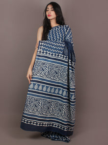 Indigo Ivory Hand Block Printed in Natural Colors Cotton Mul Saree - S031701088