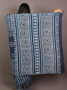 Indigo Ivory Hand Block Printed in Natural Colors Cotton Mul Saree - S031701088