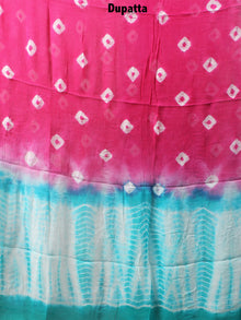 White Sky Blue Hand Shibori Dyed Cotton Suit-Salwar Fabric With Chiffon Dupatta - S1628109