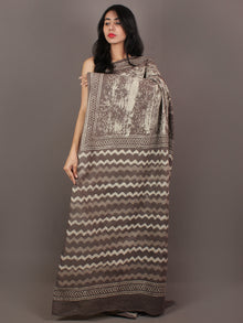 Cedar Brown Ivory Hand Block Printed & Hand Painted in Natural Colors Cotton Mul Saree - S031701091