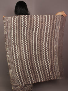 Cedar Brown Ivory Hand Block Printed & Hand Painted in Natural Colors Cotton Mul Saree - S031701091