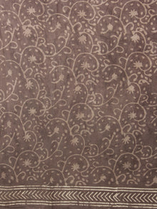 Cedar Brown Ivory Hand Block Printed & Hand Painted in Natural Colors Cotton Mul Saree - S031701091