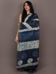 Indigo Blue Ivory Blue Hand Block Printed in Natural Colors Chanderi Saree - S031701093