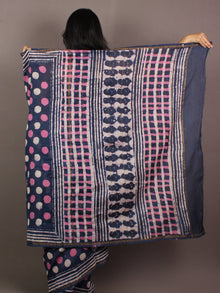 Indigo Purple Ivory Hand Block Printed in Natural Colors Chanderi Saree - S031701094