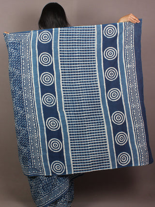 Indigo Ivory Hand Block Printed in Natural Colors Cotton Mul Saree - S031701096