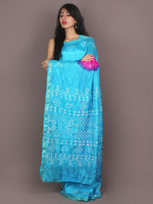 Pink Sky Blue Ivory Hand Tie & Dye Bandhej Art Silk Saree - S031701097