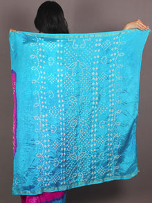 Pink Sky Blue Ivory Hand Tie & Dye Bandhej Art Silk Saree - S031701097