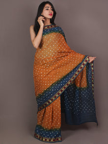 Mustard Teal Blue Ivory Hand Tie & Dye Bandhej Cotton Mul Saree - S031701098