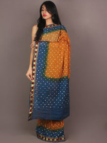 Mustard Teal Blue Ivory Hand Tie & Dye Bandhej Cotton Mul Saree - S031701098