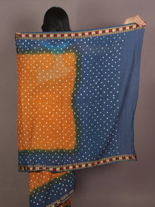 Mustard Teal Blue Ivory Hand Tie & Dye Bandhej Cotton Mul Saree - S031701098