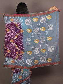 Purple Grey Ivory Hand Tie & Dye Bandhej Gadwal Silk Saree With Embroidery - S031701099