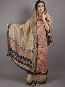 Beige Black Red Hand Block Printed Chanderi Kurta-Salwar Fabric With Chanderi Dupatta - S1628025