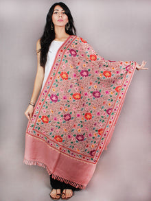 Tea Pink Jamawar Aari Embroidery Pure Wool Stole from Kashmir - S6317083