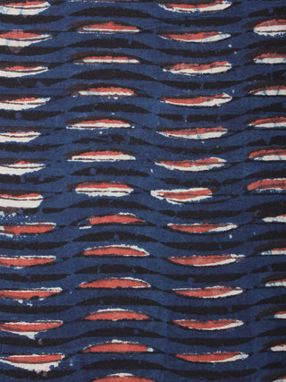 Indigo Black Red Hand Block Printed Cotton Cambric Fabric Per Meter - F0916400