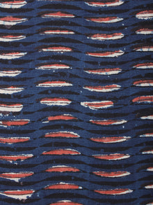 Indigo Black Red Hand Block Printed Cotton Cambric Fabric Per Meter - F0916400