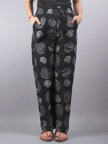 Black Hand Block Printed Elasticated Waist Trousers- T0317011