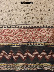 Beige Black Red Hand Block Printed Chanderi Kurta-Salwar Fabric With Chanderi Dupatta - S1628025