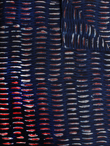 Indigo Black Red Hand Block Printed Cotton Cambric Fabric Per Meter - F0916400