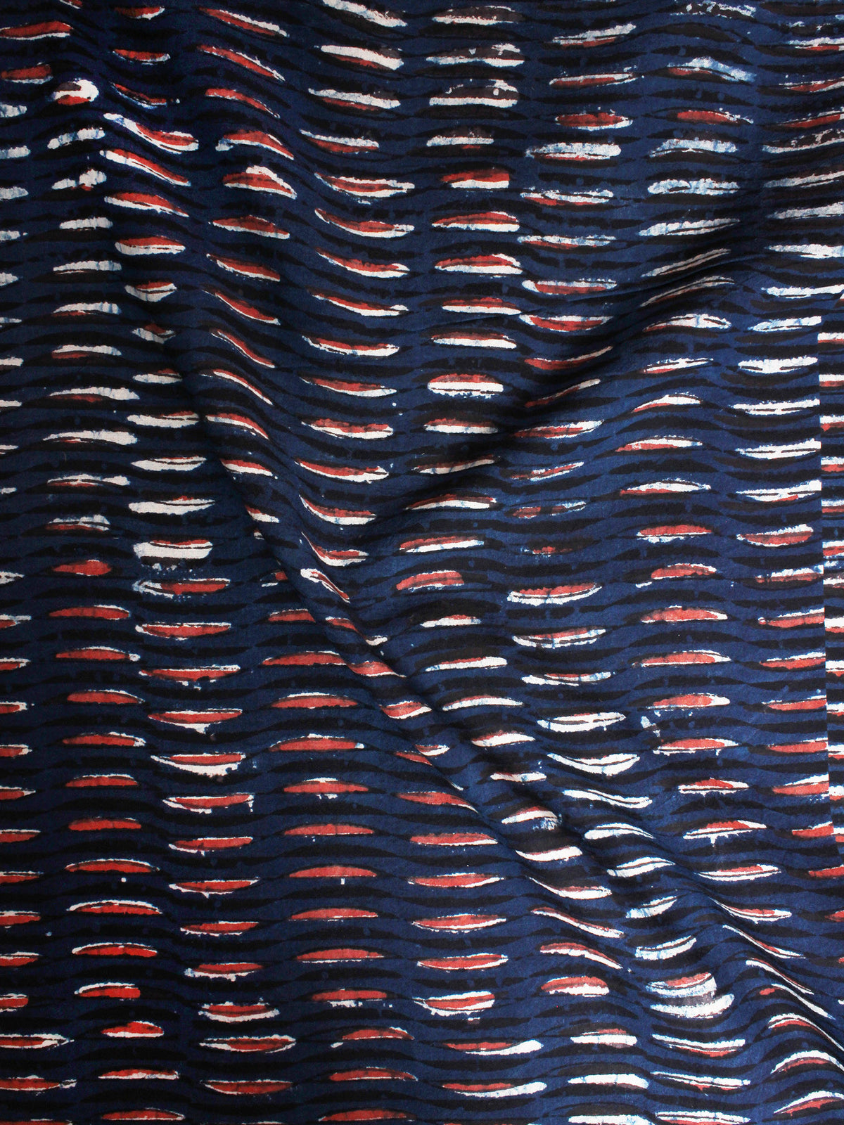 Indigo Black Red Hand Block Printed Cotton Cambric Fabric Per Meter - F0916400