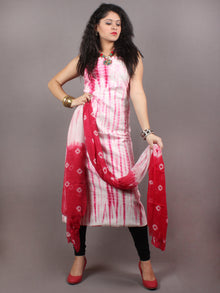White Pink Hand Shibori Dyed Cotton Suit-Salwar Fabric With Chiffon Dupatta - S1628110