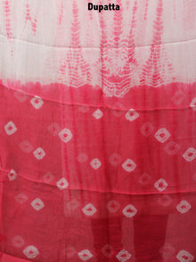 White Pink Hand Shibori Dyed Cotton Suit-Salwar Fabric With Chiffon Dupatta - S1628110