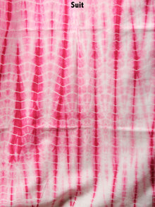 White Pink Hand Shibori Dyed Cotton Suit-Salwar Fabric With Chiffon Dupatta - S1628110