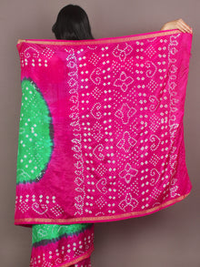 Pink Green Ivory Hand Tie & Dye Bandhej Art Silk Saree - S031701100