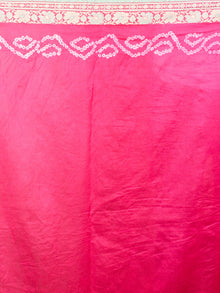 Apricot Pink Ivory Hand Tie & Dye Bandhej Gadwal Silk Saree With Embroidery - S031701102