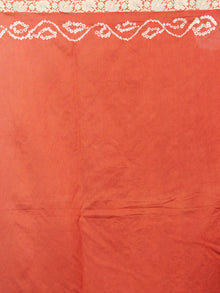 Rust Brown Ivory Hand Tie & Dye Bandhej Gadwal Silk Saree With Embroidery - S031701103