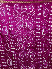Purple Green Ivory Hand Tie & Dye Bandhej Art Silk Saree - S031701105