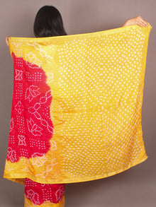 Yellow Red Ivory Hand Tie & Dye Bandhej Art Silk Saree - S031701106