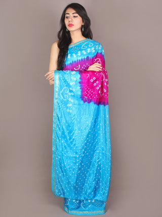 Purple Sky Blue Ivory Hand Tie & Dye Bandhej Art Silk Saree - S031701108