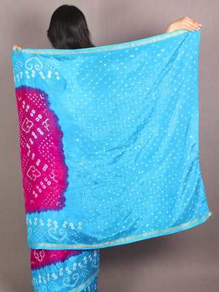 Purple Sky Blue Ivory Hand Tie & Dye Bandhej Art Silk Saree - S031701108