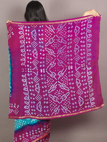Purple Pine Green Ivory Hand Tie & Dye Bandhej Art Silk Saree - S031701109