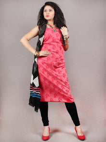 Deep Pink Hand Block Printed Cotton Suit-Salwar Fabric With Chiffon Dupatta - S1628111
